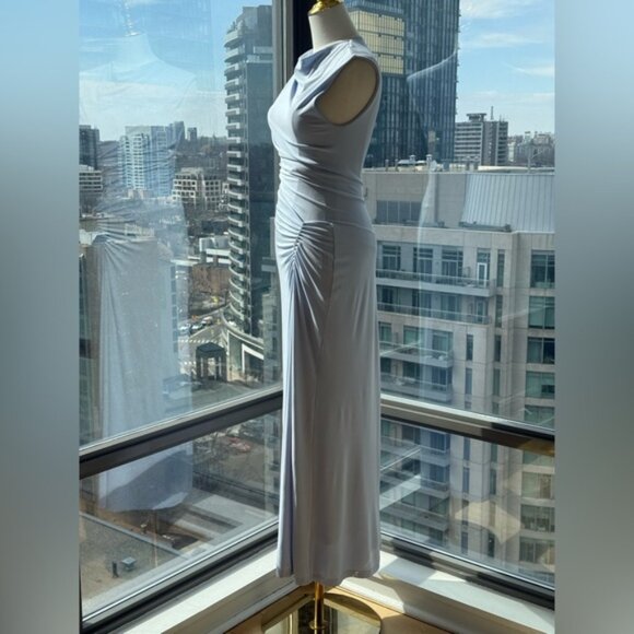 🆕 SIMKHAI 🧿 NWOT Acacia Draped Ruched Jersey Midi Dress, Blue Haze - Sz XS - Picture 12 of 15